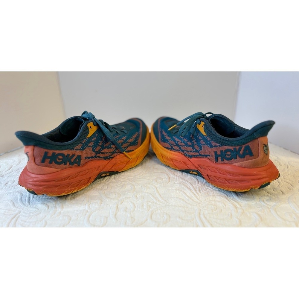 Hoka‎ Speedgoat 5 Mens Size 9B Trail Running Shoes Teal Orange Vibram - Picture 7 of 12